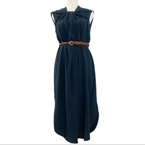 MM Lafluer Navy Twisted Neckline Dress M